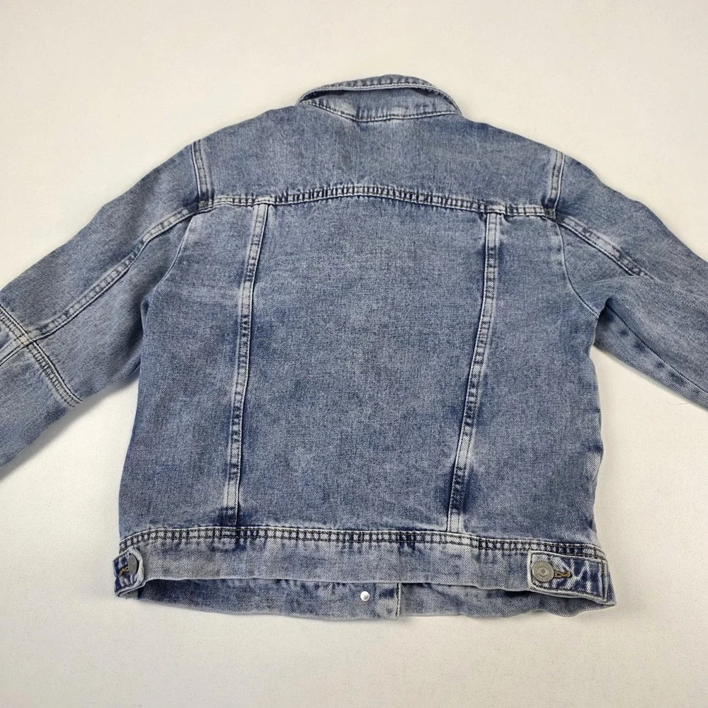 Free People Jacket Womens Small Blue Denim Cropped Trucker Button Front - Picture 12 of 13